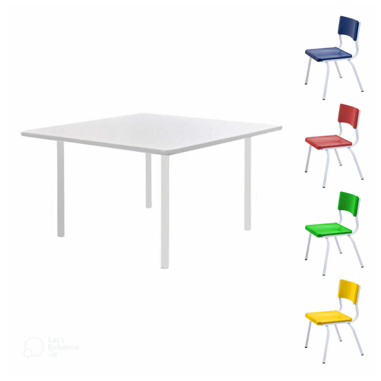 Conjunto Quadrado c/ 04 Cadeiras COLORIDO - TAMPO BRANCO - 06 a 09 Anos - INFANTO JUVENIL - PMD - 41096