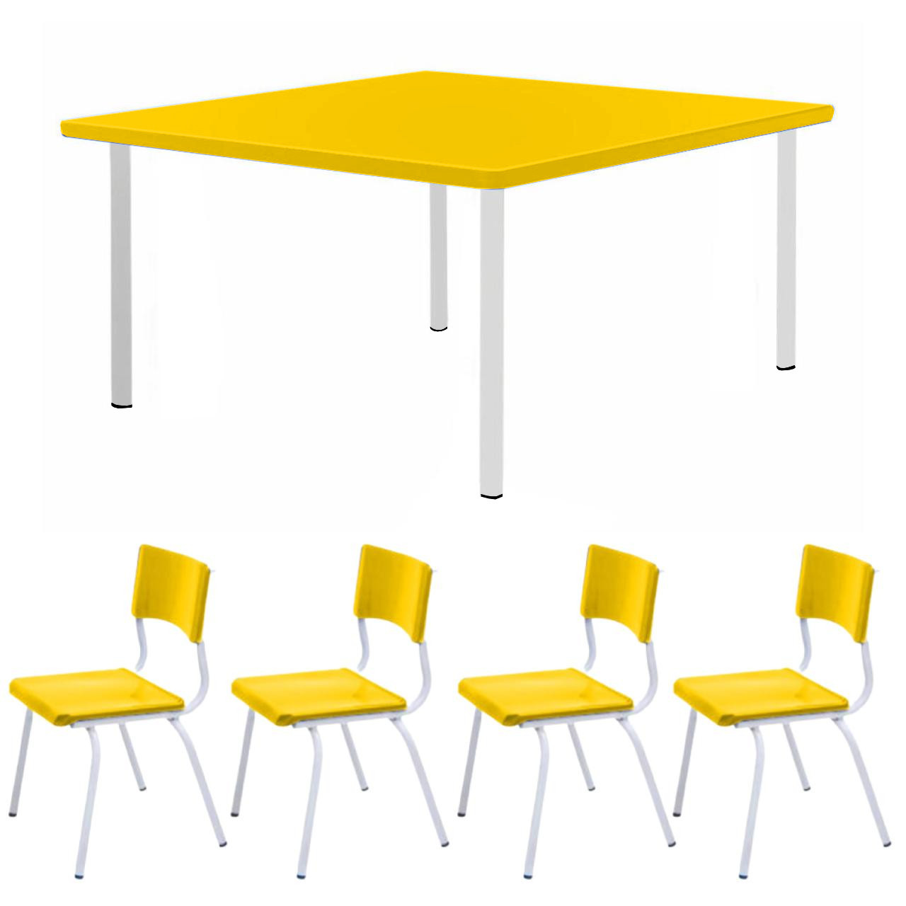 Conjunto Quadrado c/ 04 Cadeiras COR AMARELO – TAMPO PLÁSTICO – 02 a 06 Anos – INFANTIL – 44002
