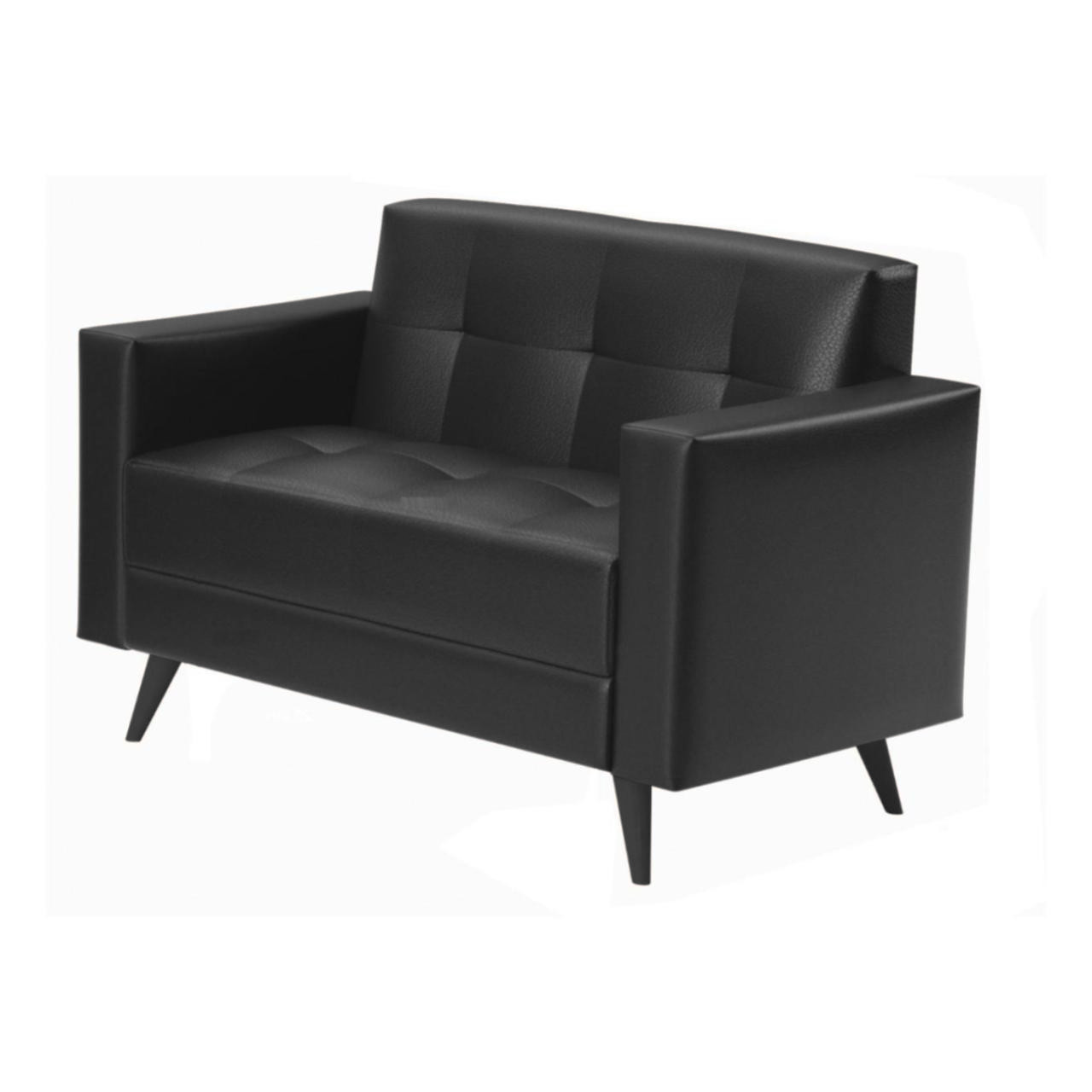 Sofá para Escritório Roma 02 Lugares - Corino - Cor Preto - 60041