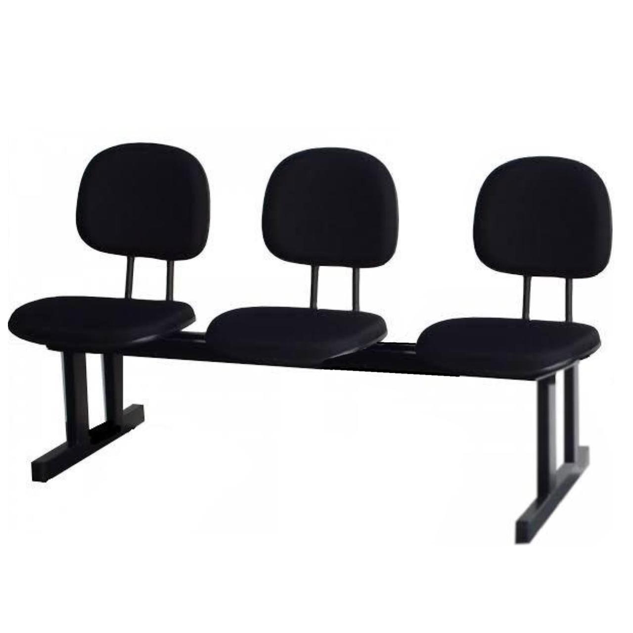 Longarina para Recepção SECRETÁRIA 03 Lugares - Corino PRETO - 33003