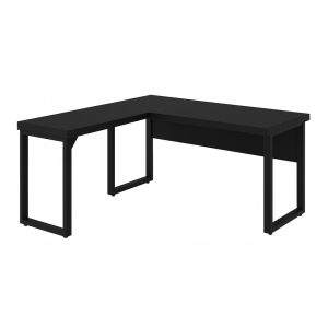 Mesa em L PÉ QUADRO (Mesa 1,50m + Mesa Auxiliar) - S/ Gavetas - PRETO / PRETO - 26010